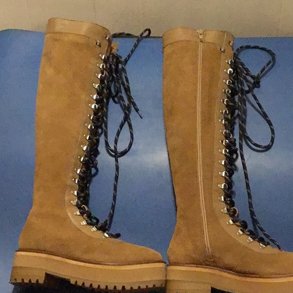 H&M knee high lace up real Suede Tan Boots - Picture 7 of 11
